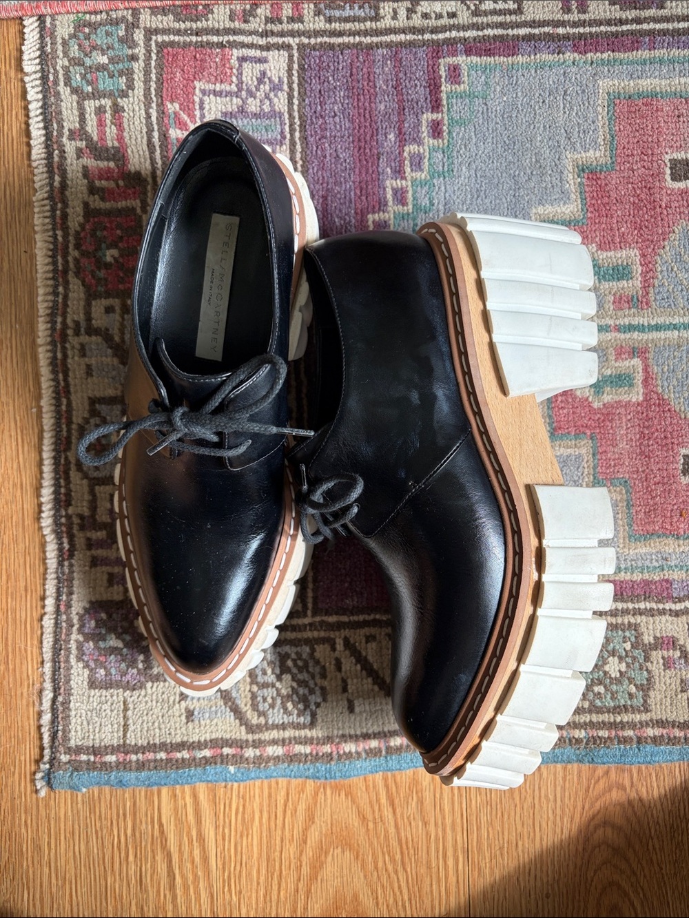 Black Leather Chunky Platform Lace-Up Shoes